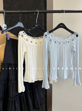 法式浪漫玫瑰花领/春日度假风 小众设计师款 喇叭袖大圆领针织衫