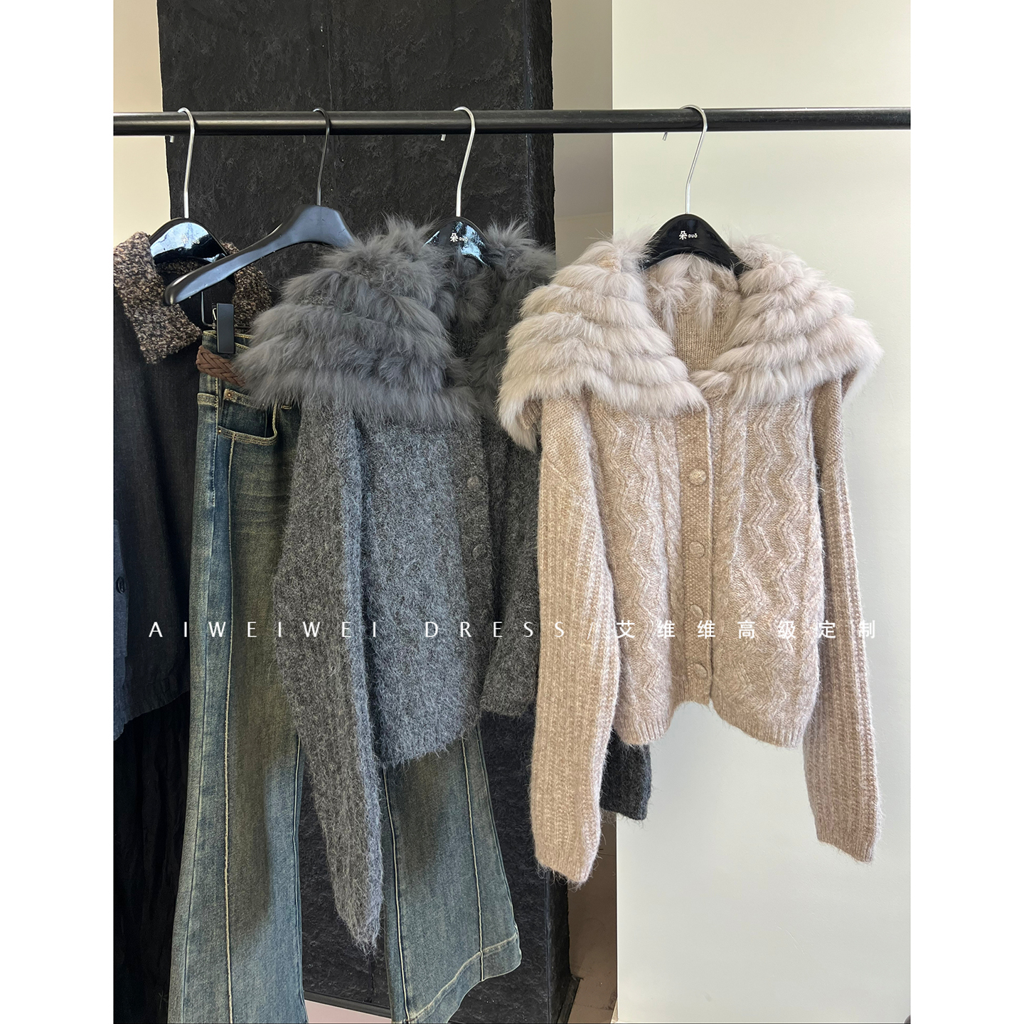 【狐狸毛毛大披肩领】小众设计 厚实大翻领慵懒毛衣开衫外套秋冬