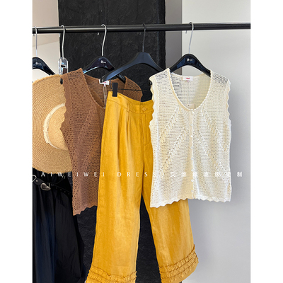特价！手工感钩花 夏日度假风法式V领针织镂空无袖背心马甲