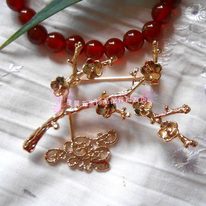金色梅花枝胸针托 手工DIY饰品花朵胸花配件保色桃花别针衣领配饰