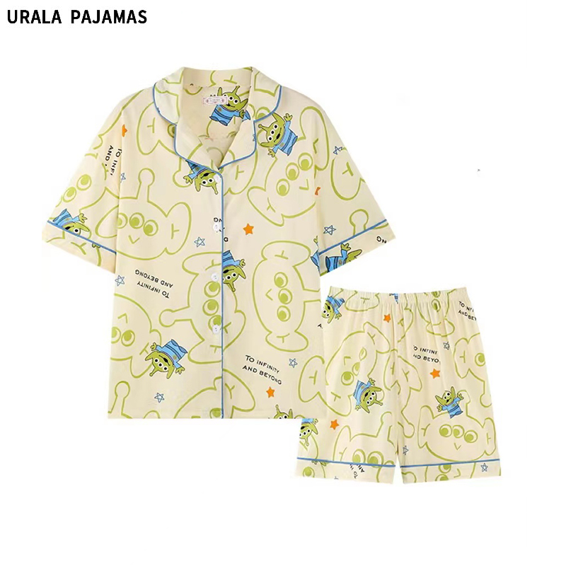 Urala pajamas三眼仔睡衣少女夏季短袖纯棉卡通家居服套装可外穿