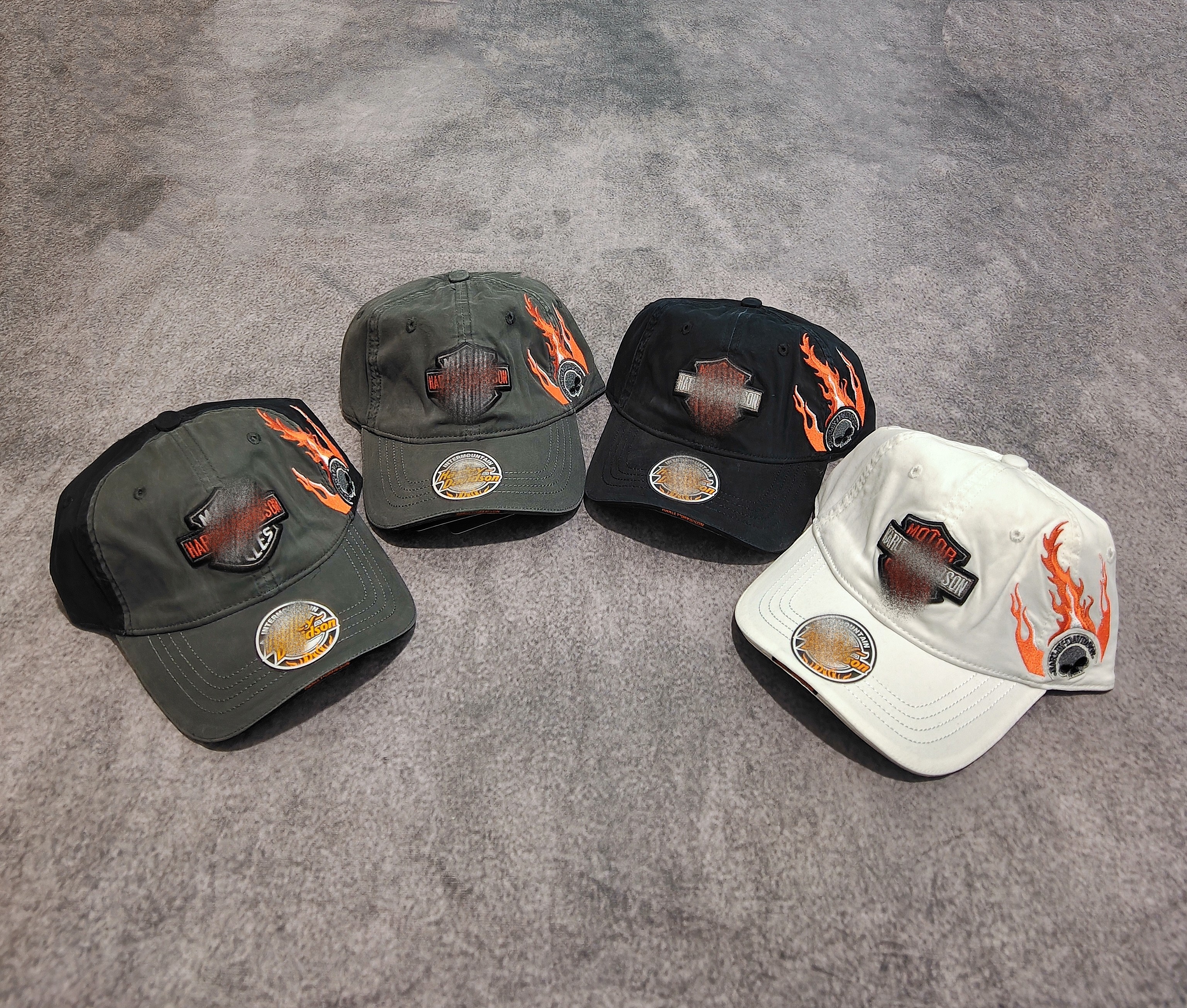 美潮 摩托 火焰骷髅 全刺绣软顶棒球帽 鸭舌帽 男女同款可调节