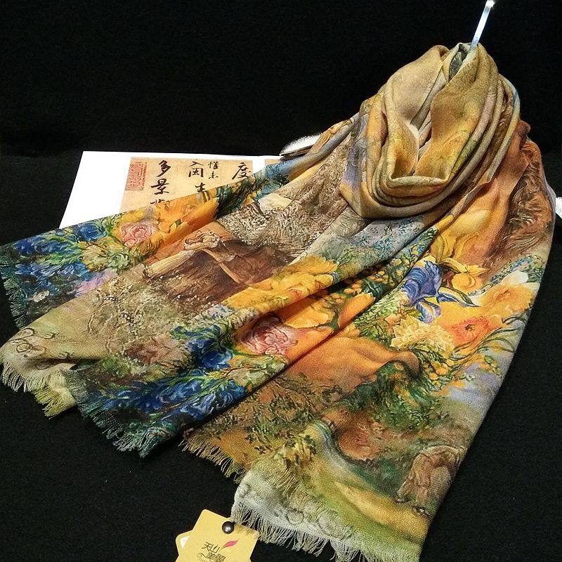 清仓特价数量少数码喷绘新疆羊毛围巾印花羊毛披肩两条女春秋保暖