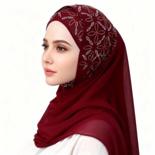 民族风丝巾珍珠雪仿烫钻围巾时尚盖头纱巾头巾女防晒披肩新疆旅游