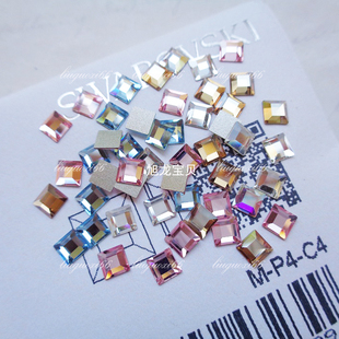 奥地利平底方形2400款 约4MM美甲水钻指甲镶粘钻正方直角金色白色