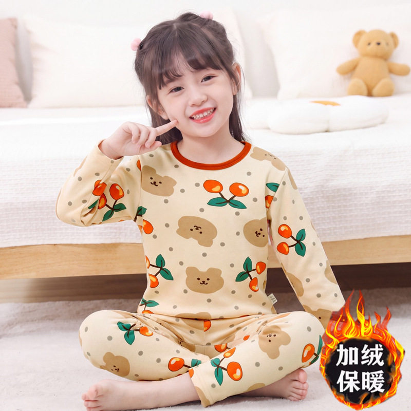 女童加绒加厚保暖内衣套装