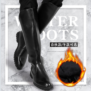 百搭韩版长筒靴高筒靴男阅兵靴保安皮靴马靴休闲骑士靴英伦机车靴