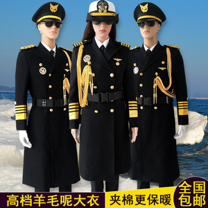高档保安物业迎宾男士长款羊毛呢子双排扣大衣海员船长服风衣外套