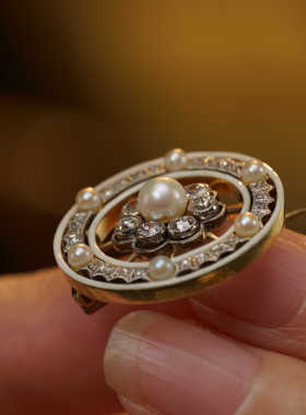 观月】爱德华时期手工胸针古典气质珐琅胸针