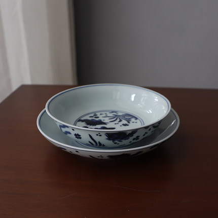 景德镇高温陶瓷青花瓷餐具鱼藻纹装菜盘家用中式汤菜深盘酒店会所