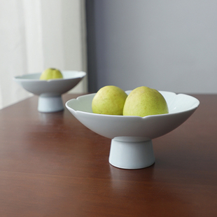 山水一间景德镇高温陶瓷葵口高足点心盘高脚果盘中式 水果盘供盘