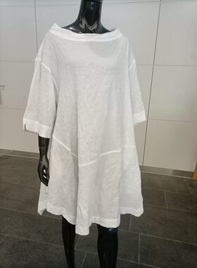 清货 女士出口日单女装日系棉麻白色宽松休闲大码连衣裙