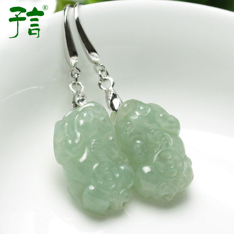 s925 National standard natural Emerald brave troops Earrings manual Carved Female models Lucky Picchu Ear hook certificatein the Jewelry/Diamond/Jade/Gold , Jade (New) , Earring  category - from Buy2taobao.com to provide professional Taobao agent buy service