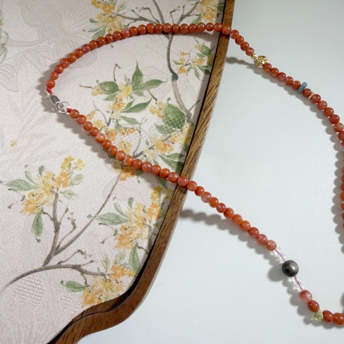 南红冰飘小米珠设计款项链颈链