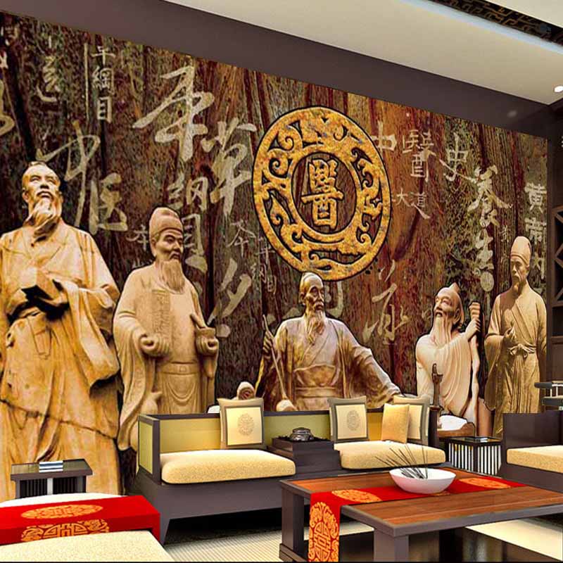中式古典无缝壁画中医馆背景墙纸大型墙布中医文化养生馆壁布壁纸