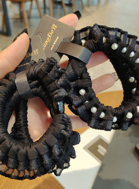 三根装韩版黑色蕾丝珍珠发圈女高弹力耐用扎马尾头绳发绳发饰头饰
