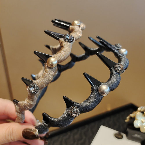 水钻雪纱带齿高颅顶蓬松发箍女压发头箍洗脸发卡韩国2025新款发饰