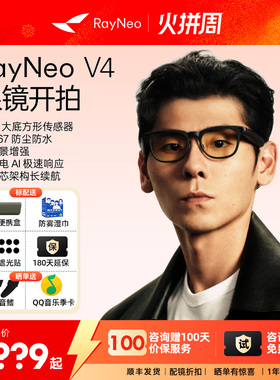 雷鸟V4 AI智能眼镜IP67防尘防水蓝牙音频AI拍摄拍照翻译无线耳机