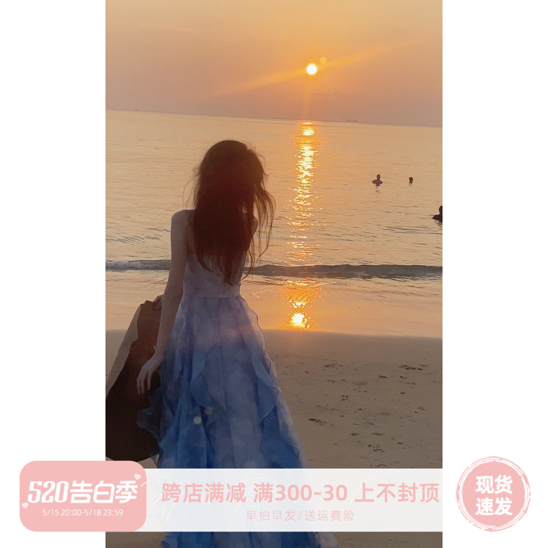 Sun雅乔【桔梗】春夏吊带连衣裙夏海边度假沙滩长裙日落仙女裙子