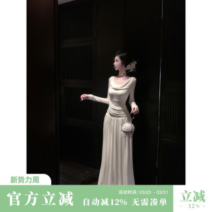 连衣裙百褶长裙 秋冬温柔风加绒天丝针织长袖 Sun雅乔 塞纳河畔