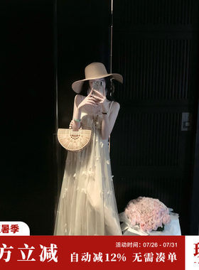 Sun雅乔【轻歌漫舞】夏季减龄甜美立体蝴蝶网纱吊带连衣裙长裙子
