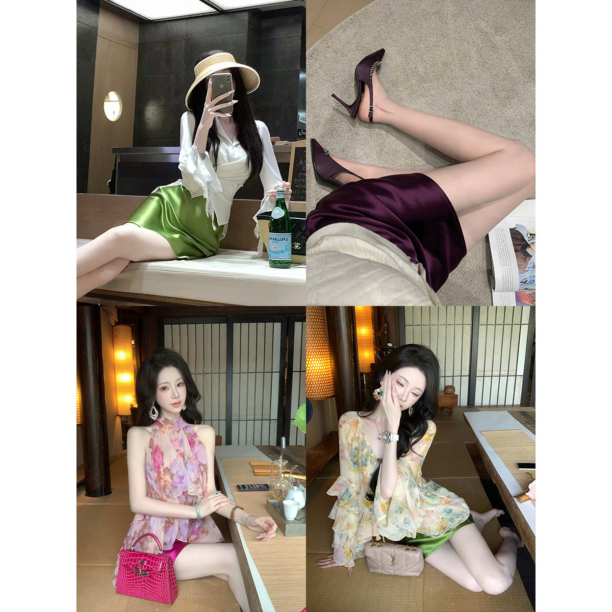 Sun雅乔【微光独白】夏季新款轻奢高档气质绿色醋酸半身裙短裙子