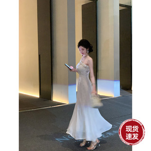 雪纺斜肩A字连衣长裙子 夏小众吊带裙轻奢时尚 Sun雅乔 为爱致意