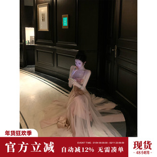 Sun雅乔【绽放】夏季新款甜美少女粉色蝴蝶结网纱拼接吊带连衣裙