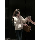 Sun雅乔 保暖加厚毛毛绒翻领真丝鹅绒服外套女 长袖 真丝鹅 冬装