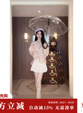 Sun雅乔 早秋新款甜美风白色蕾丝花边蝴蝶结高腰百褶半身裙短裙