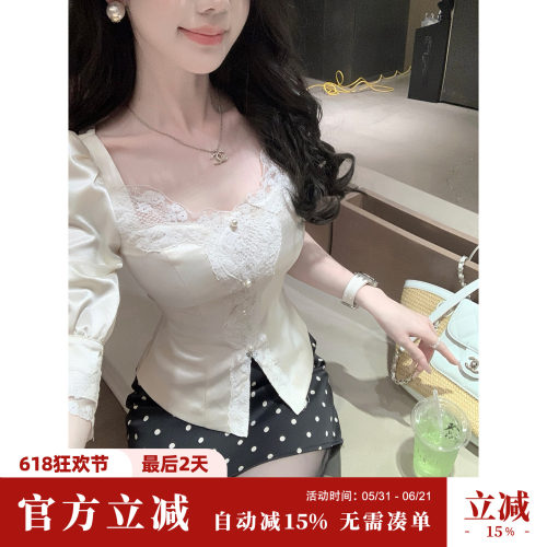 Sun雅乔【古堡下午茶】夏季五分袖法式宫廷风复古修身衬衫上衣女