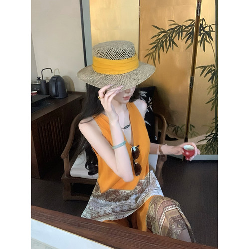 Sun雅乔【橘绿之泉】天珠亚麻套装女蕾丝拼接两件套