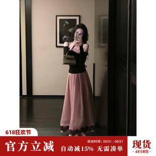 Sun雅乔【马德里旧梦】夏显瘦细闪蕾丝拼接假两件上衣半身裙套装