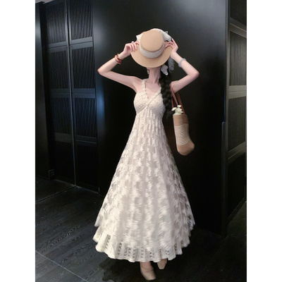 Sun雅乔【雾岛听风】夏季海边沙滩钩花度假风连衣裙上衣长裤套装