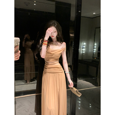 Sun雅乔【灯火阑珊】夏季无袖轻熟风荡领蕾丝花边连衣裙时尚长裙
