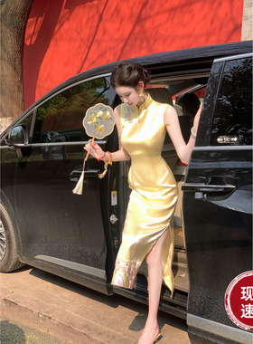 Sun雅乔【金榜题名】夏季新款无袖修身气质国风七彩祥云刺绣旗袍