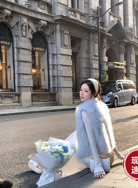 Sun雅乔【香云雪雾】冬装超暖贵妇蓬松软糯山羊绒马甲皮草外套女