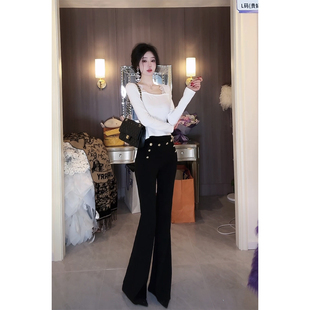 长裤 Sun雅乔 显瘦加绒喇叭裤 春冬加厚珊瑚绒高腰修身 女 腿精裤