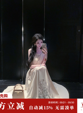 Sun雅乔【保加利亚】夏季小众设计师款不对称蕾丝无袖礼服连衣裙