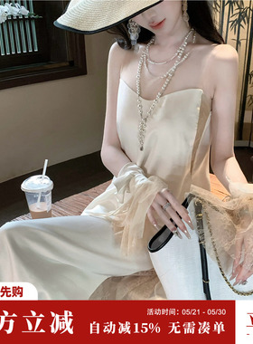 Sun雅乔【梦影时分】夏季背心裙设计感蕾丝网纱拼接连衣裙长裙子