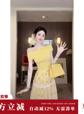 Sun雅乔【全糖去冰上衣】夏季小众法式设计感白色T恤雏菊针织上衣