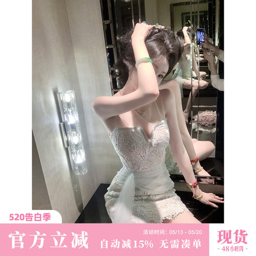 Sun雅乔【邂逅】高级感重工水溶蕾丝网纱拼接连衣裙
