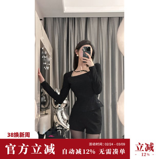 Sun雅乔【女团裤】春冬辣妹风显瘦短裤黑色高腰弹力直筒短裤女