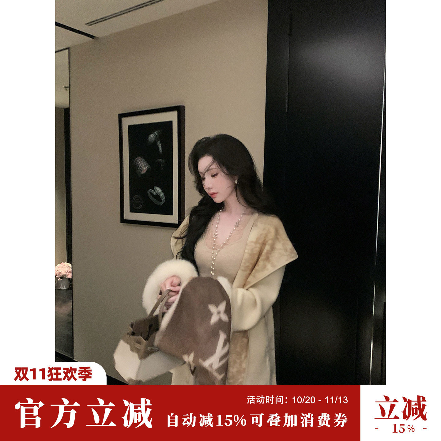 SYQIAO/雅乔高定【风华正茂】长短款狐狸毛袖口连帽披肩羊毛大衣