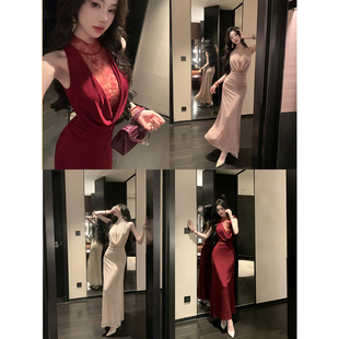 Sun雅乔【风情万种】2026春装大女主气质蕾丝网纱荡领无袖连衣裙