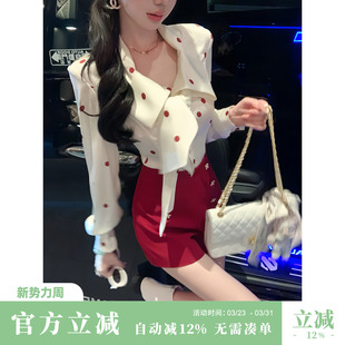 小资小上衣长袖 波点衬衫 西装 2025新款 两件套装 高端法式 短裤 秋装