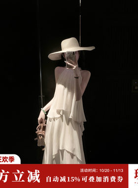 Sun雅乔【观山月】夏季气质大女主花朵挂脖连衣裙雪纺度假长裙