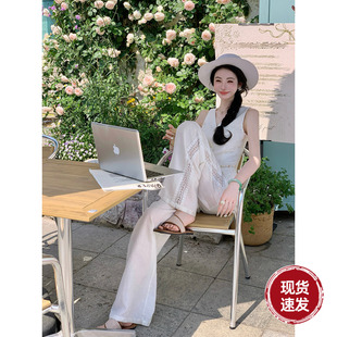 Sun雅乔【新贵女郎】下午无袖通勤亚麻马甲上衣阔腿裤两件套装女