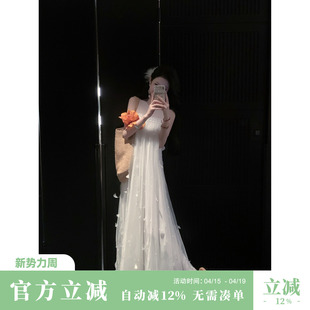 Sun雅乔【云之羽】双版本超仙羽毛钉珠无袖上衣网纱连衣裙长裙
