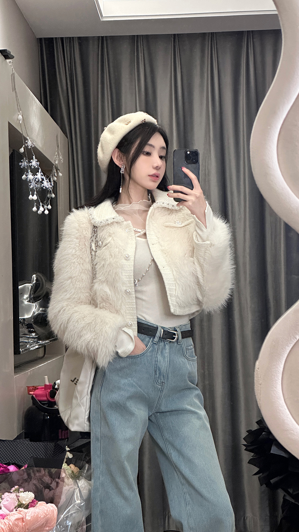 Sun雅乔【绵绵】冬季英伦校园加厚外套富家千金毛绒小香短外套女